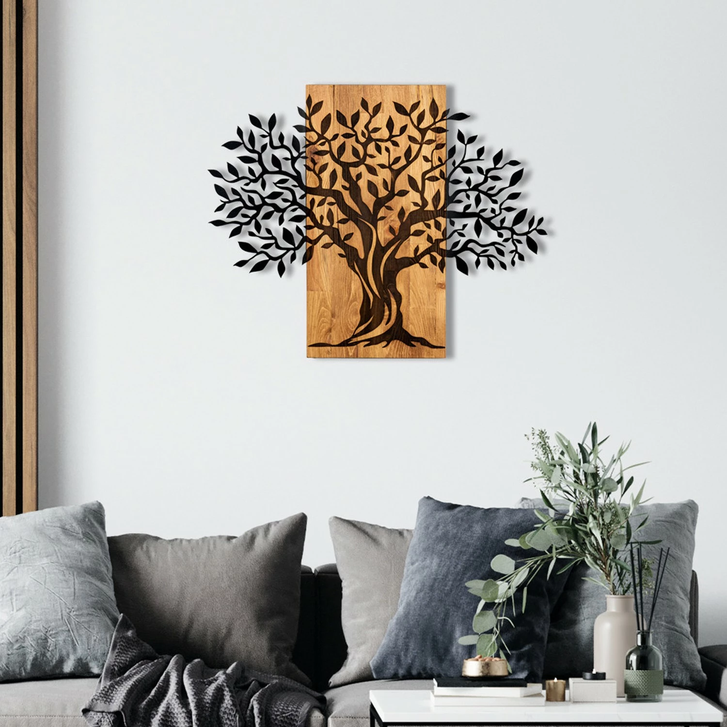 Aksesor dekorativ muri prej druri, Wallity Sogut, ngjyrë e zezë dhe arre, 72x58cm
