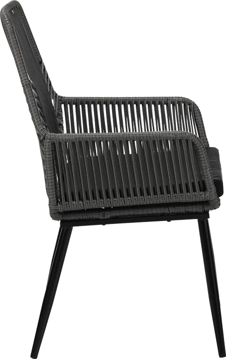 Karrige Tanish prej ratanit PE, ngjyrë gri, këmbë metalike të zeza, 58x58.5x87cm