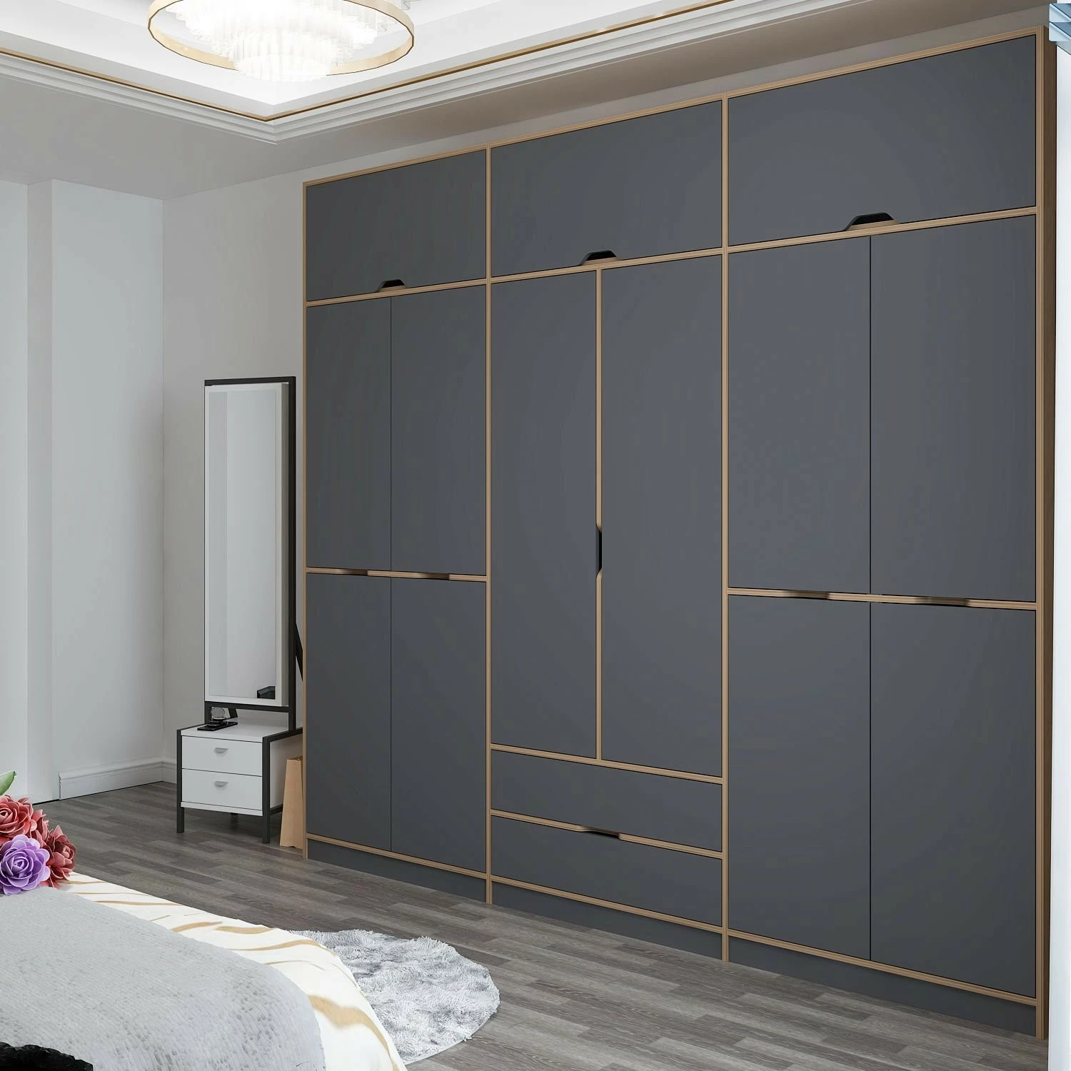 Dollap rrobash Skye Decor Elina, anthracite dhe dore, 277x253x52 cm