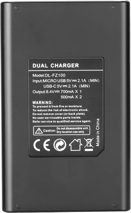 Karikues dual baterie Neewer DL-FZ100 për Sony NP-FZ100, Micro-USB/USB-C, me ekran LCD, set me kabllo Micro-USB