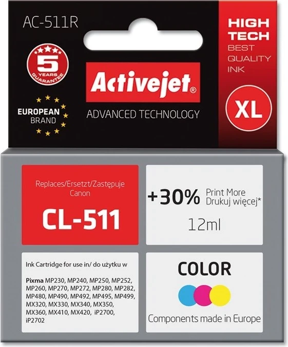 Ngjyrë zëvendësuese Activejet AC-511R për printer Canon, 12 ml