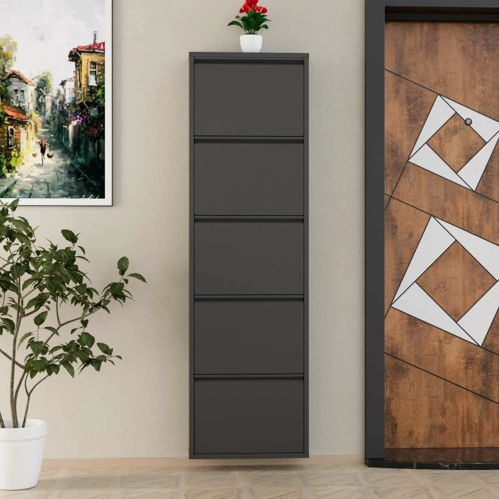 Kabinet këpucësh, metal, 5 pjesë, ngjyrë antracit, Skye Decor