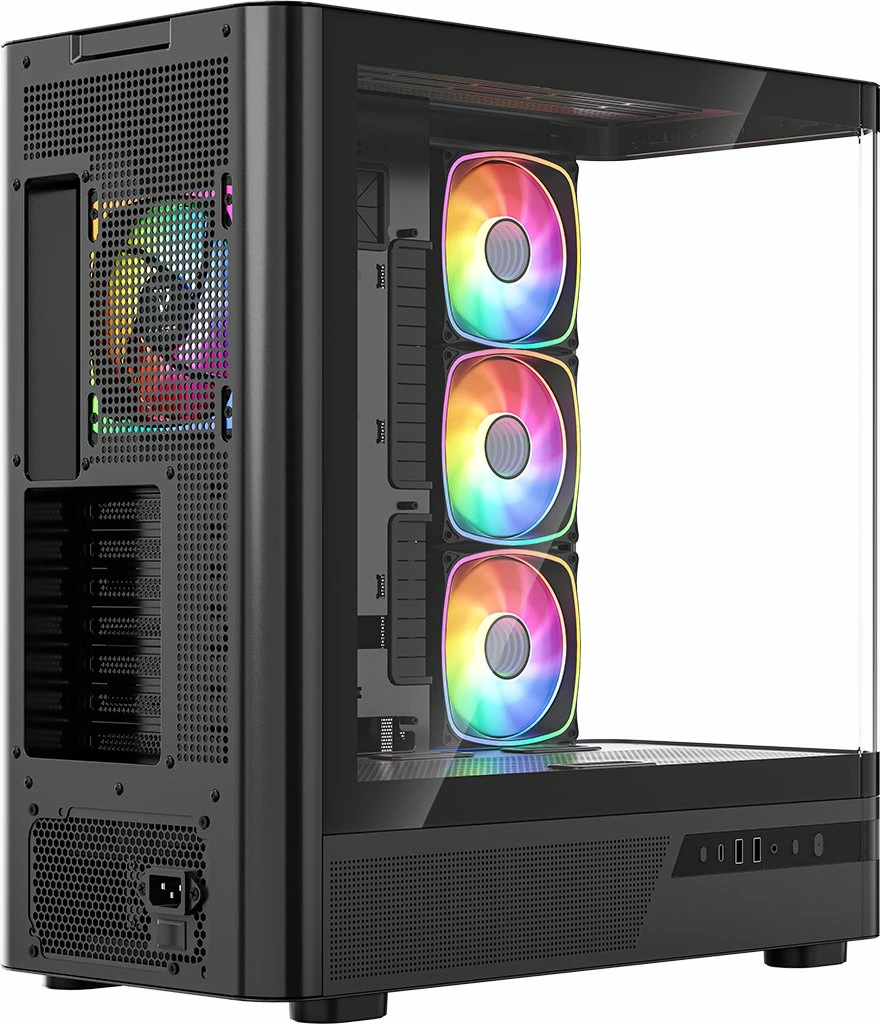 Kasë Modecom Volcano AQ200 ARGB MC-A-AQ200-4FA-B, Midi Tower ATX, 4x120mm ARGB fanë, USB-C, e zezë