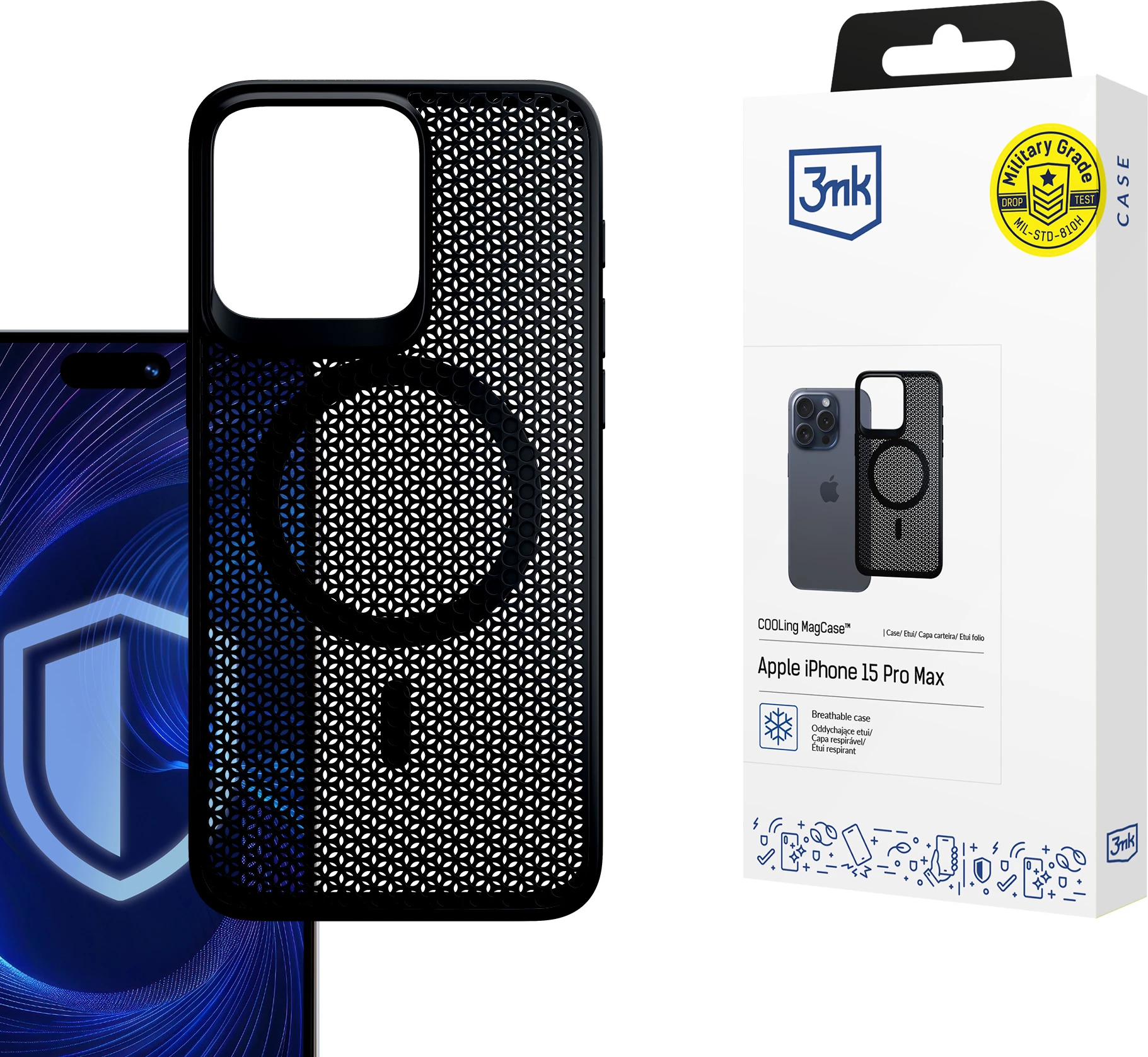 Mbështjellës 3mk COOLing MagCase për iPhone 15 Pro Max, MagSafe, i zi