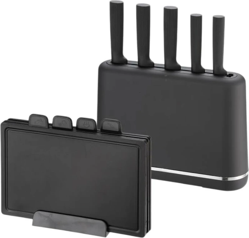 Set thikash dhe dërrasa prerëse me mbajtëse magnetike, Feel-Maestro MR-1412-BLACK, 10 copë, bllok magnetik + bazë për dërrasa, i larë në enëlarëse, e zezë