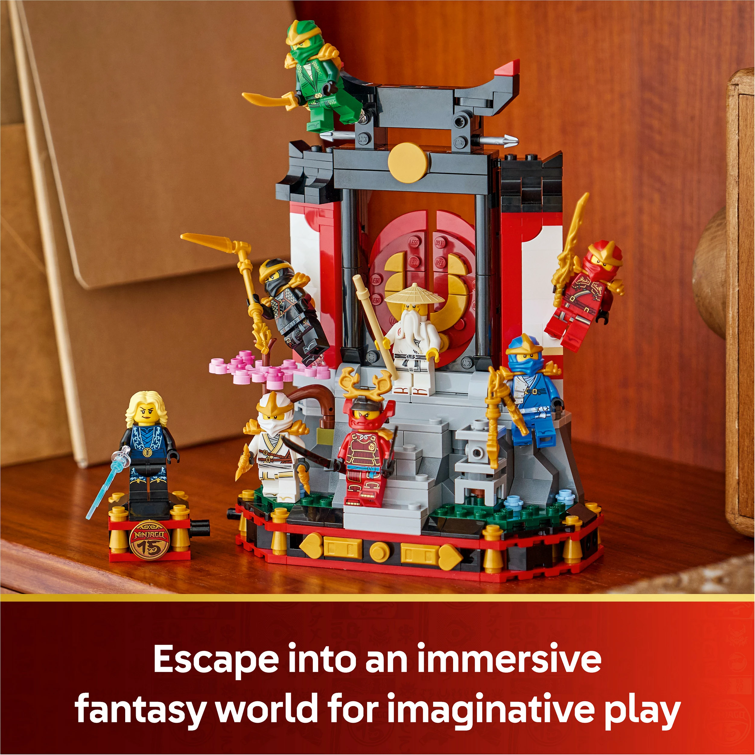 Set ndërtimi LEGO NINJAGO 71866 Ninja Character Display 15th Anniversary, 447 pjesë, 8 minifigura, 14+, multicolor