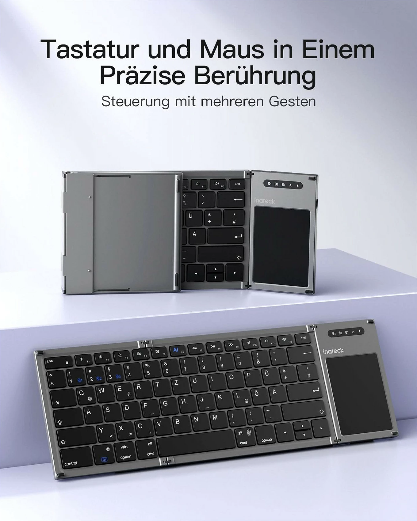 Tastierë për tablet inateck Tablet Keyboard QWERTZ, Bluetooth 5.3, me touchpad, USB-C, e zezë
