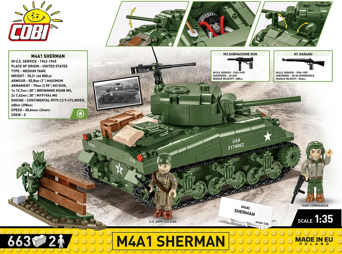 Set blloqesh Cobi M4A1 Sherman, 663 pjesë, me 2 figurina, Jeshile