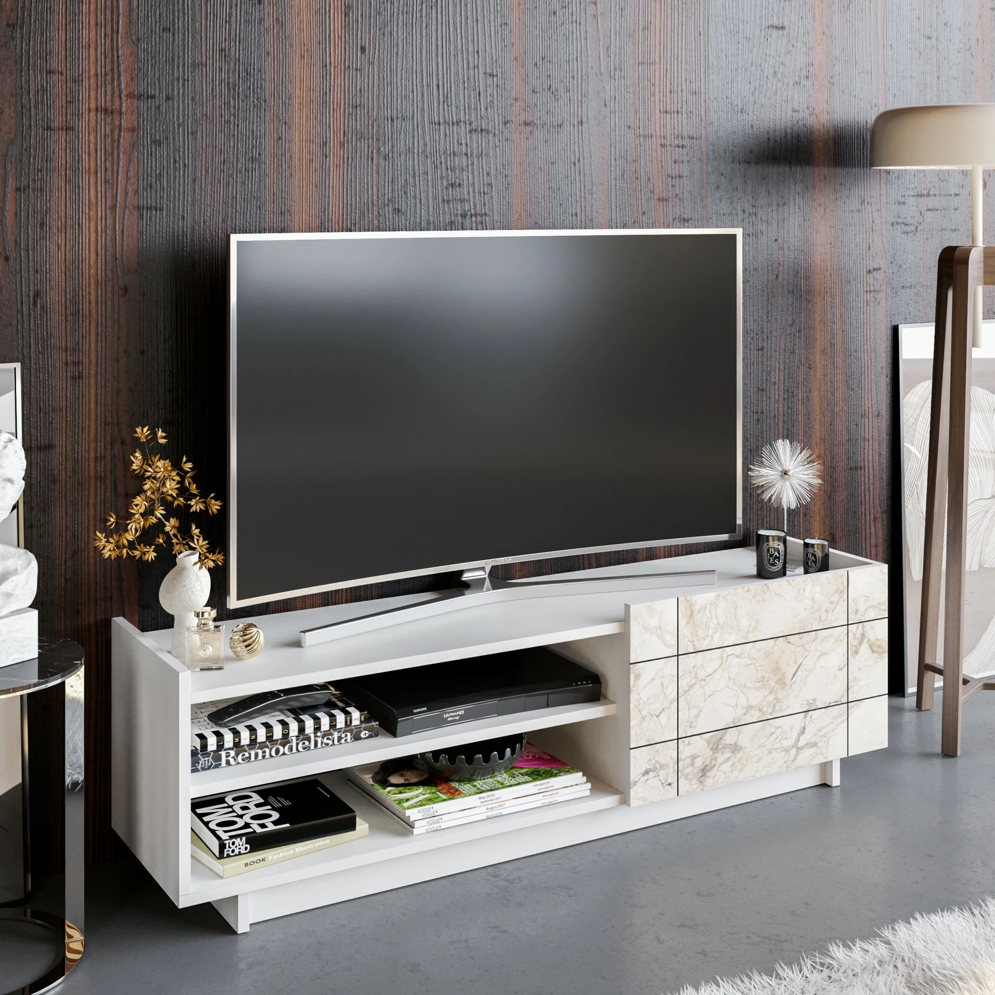 Komodë TV Hanah Home, Valantina, e bardhë