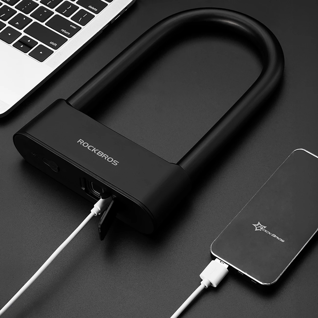 Dryn biçiklete smart Rockbros 32210818001, fingerprint + Bluetooth, karikim USB-C, set me 2 çelësa, i zi