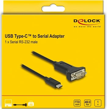 Adapter DeLOCK USB Type-C në Serial RS-232 DB9, 1 m, i zi