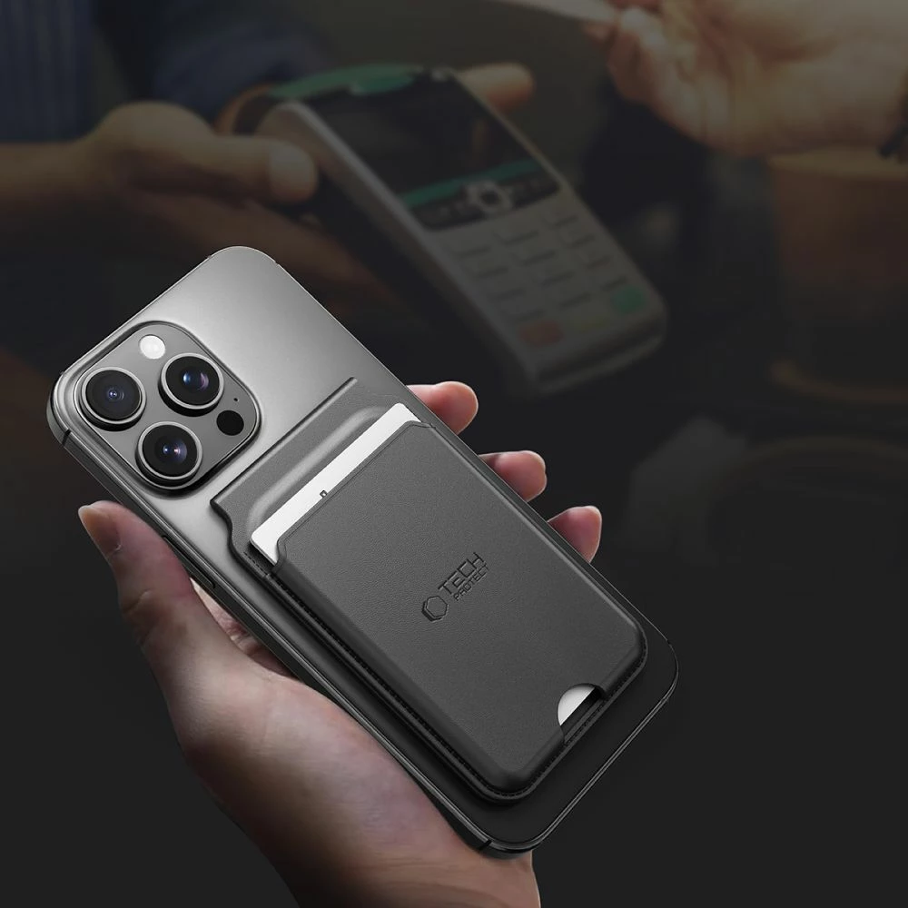 Mbajtës kartelash për smartphone Tech-Protect MagWallet Stand MagSafe, i zi