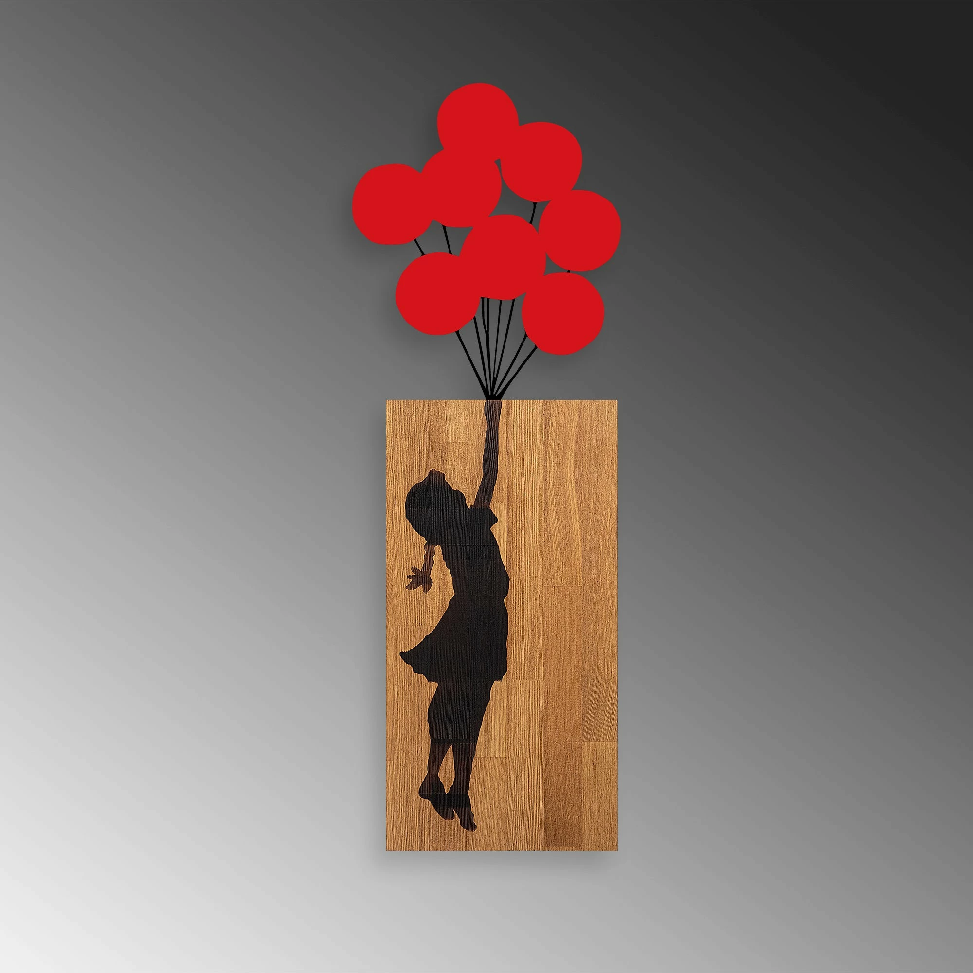 Aksesor dekorativ prej druri për mur, Wallity Banksy - 17, ngjyrë arre dhe e zezë, 70x62cm