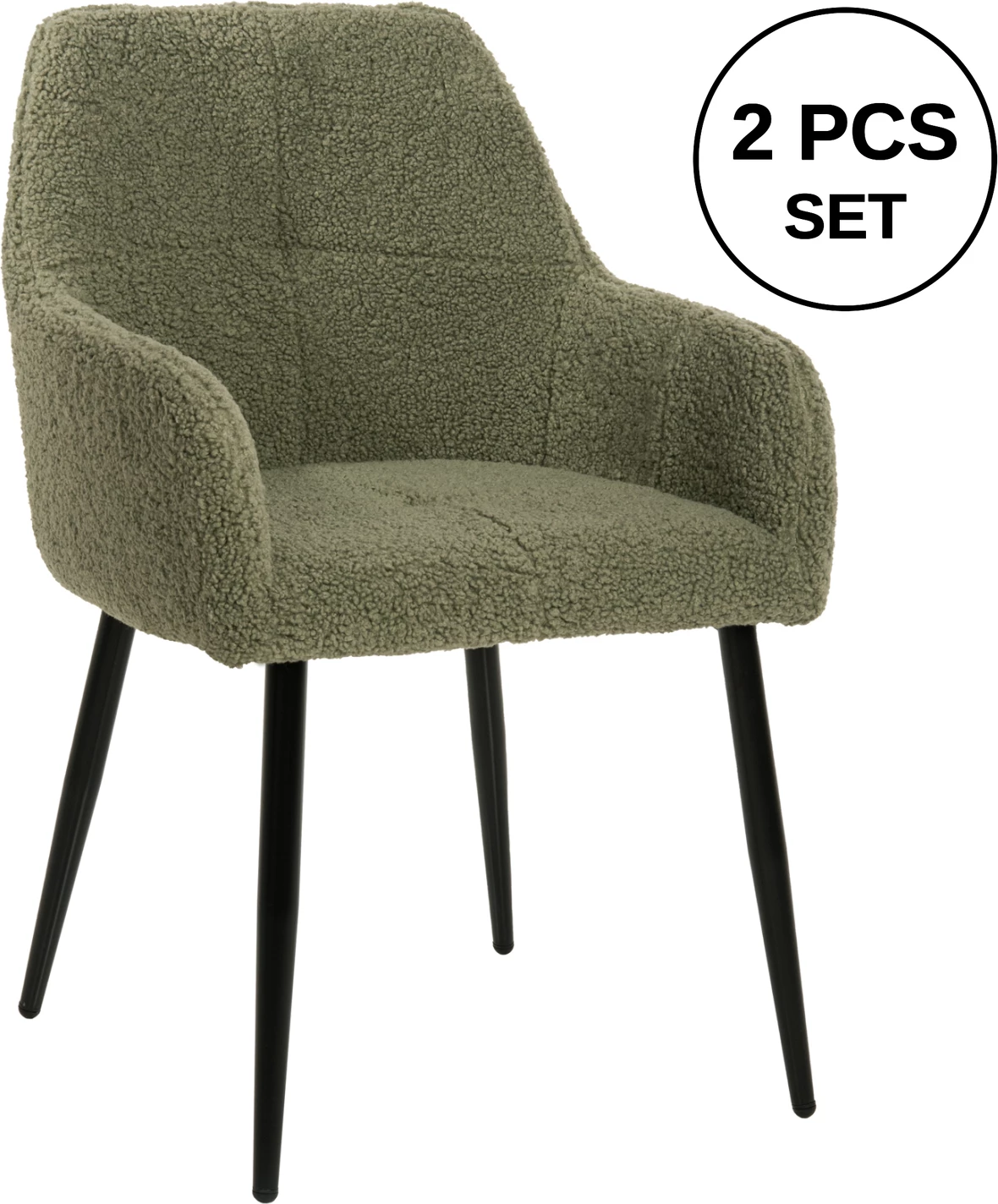 Karrige SHELLY FH8591.03 me pëlhurë TEDDY në ngjyrë fistik- këmbë metalike të zeza 57x55x87Hcm., set prej 2 copë