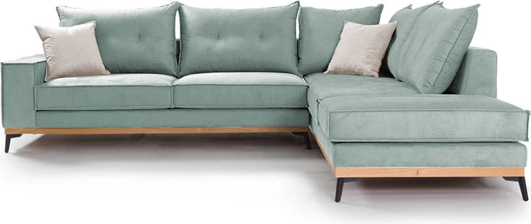 Divan qoshe luksoz II, kënd i majtë, stof ciel-krem, 290x235x95 cm