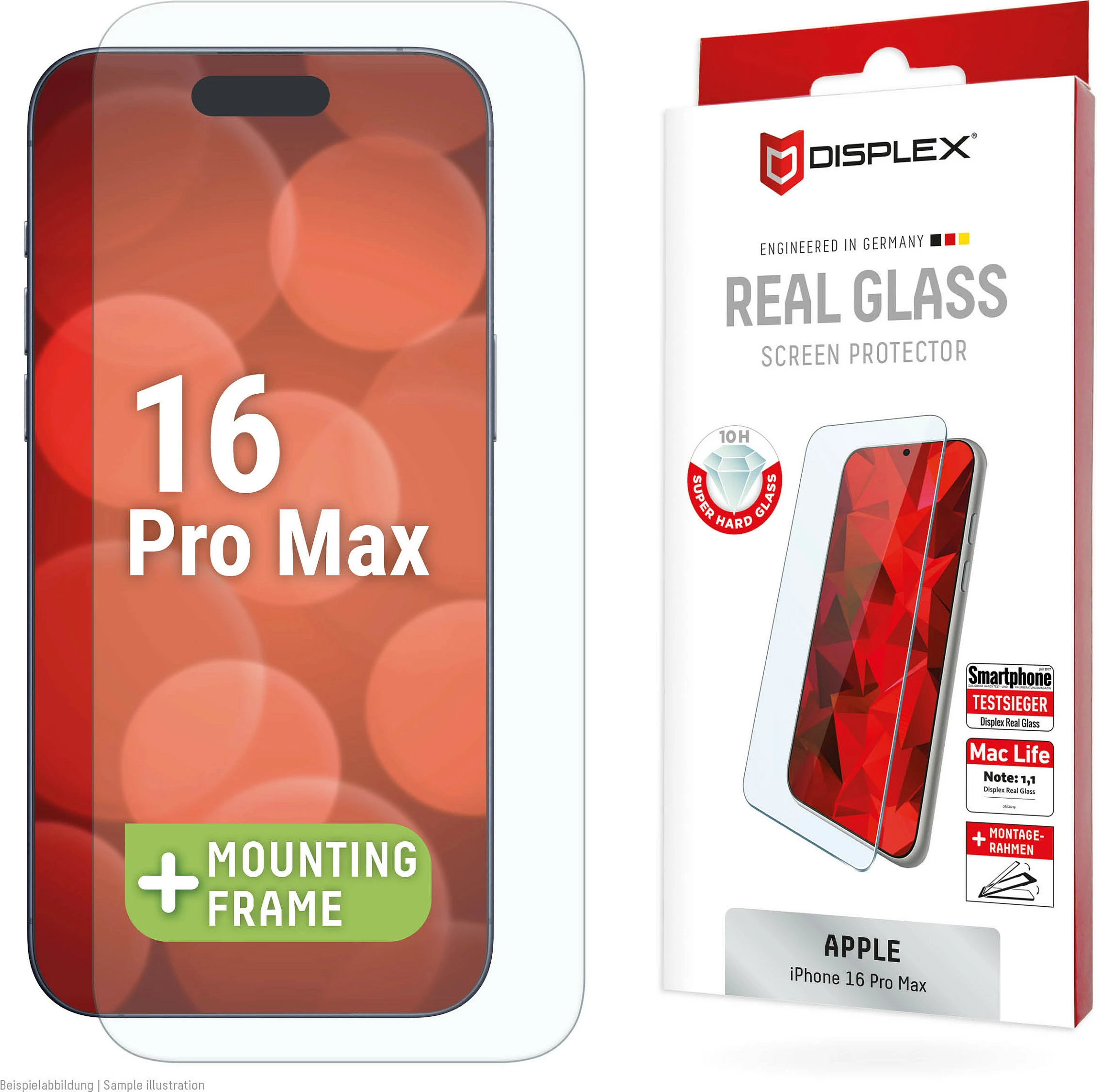 Xham mbrojtës Displex Real Glass për iPhone 16 Pro Max, 10H, transparent