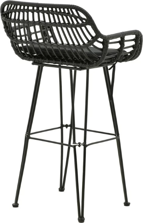 Karrige për bar Naoki me jastëk pe ngjyrë zezë-metal këmbë zezë 52x50x90cm