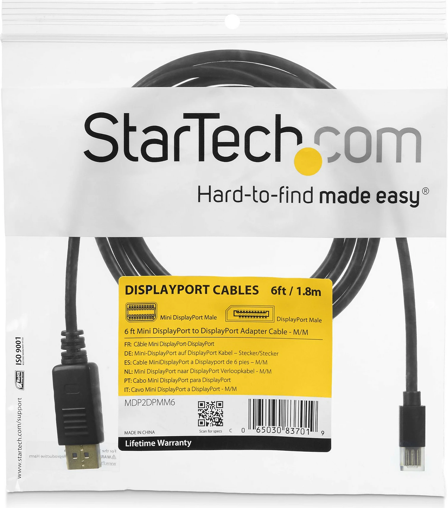 Kabllo Mini DisplayPort në DisplayPort StarTech MDP2DPMM6, 1.8m, DP 1.2, 4K, e zezë