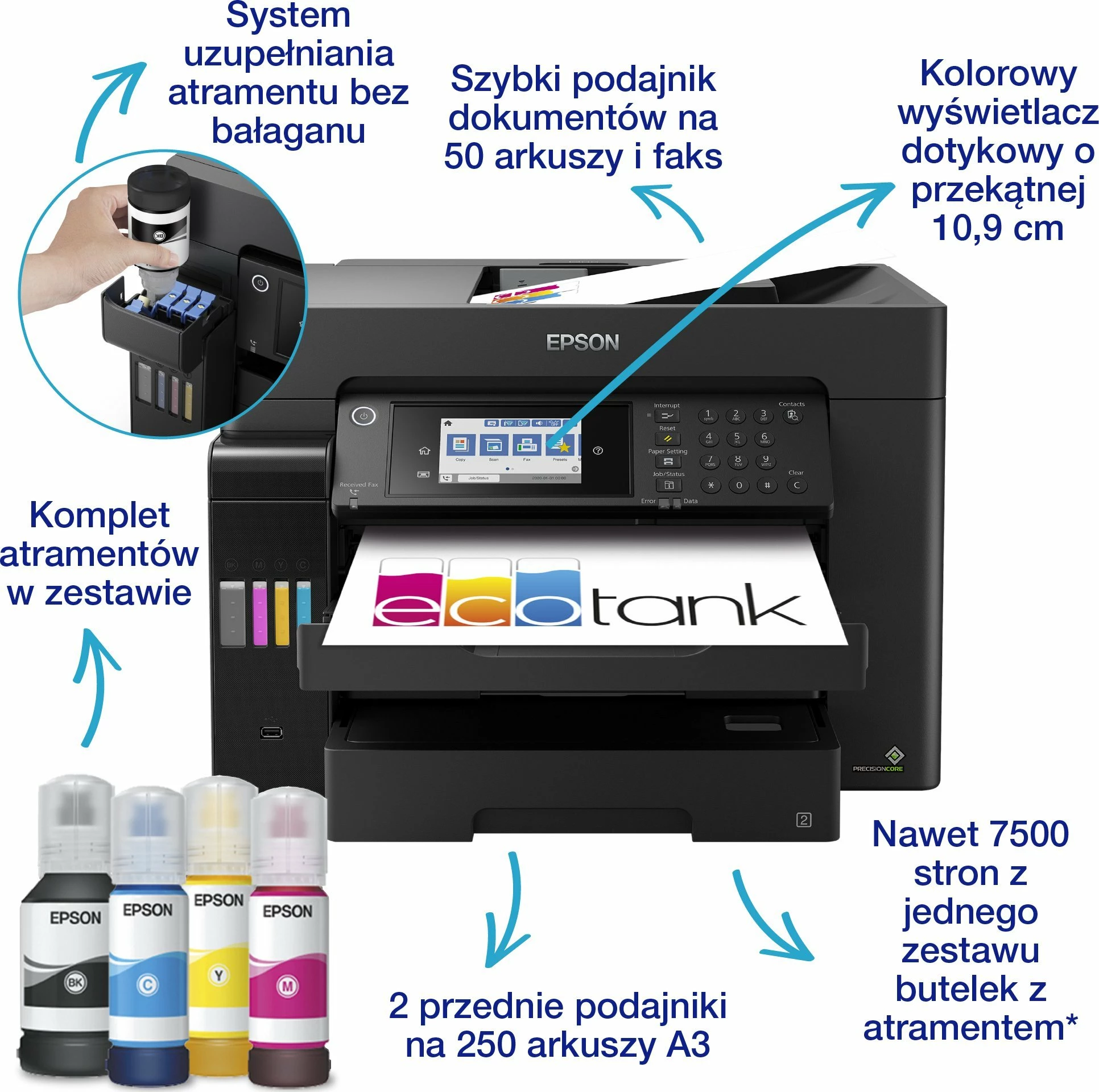 Printer multifunksional Epson EcoTank L15160 (C11CH71402) A3+ Wi-Fi Duplex ADF, i zi