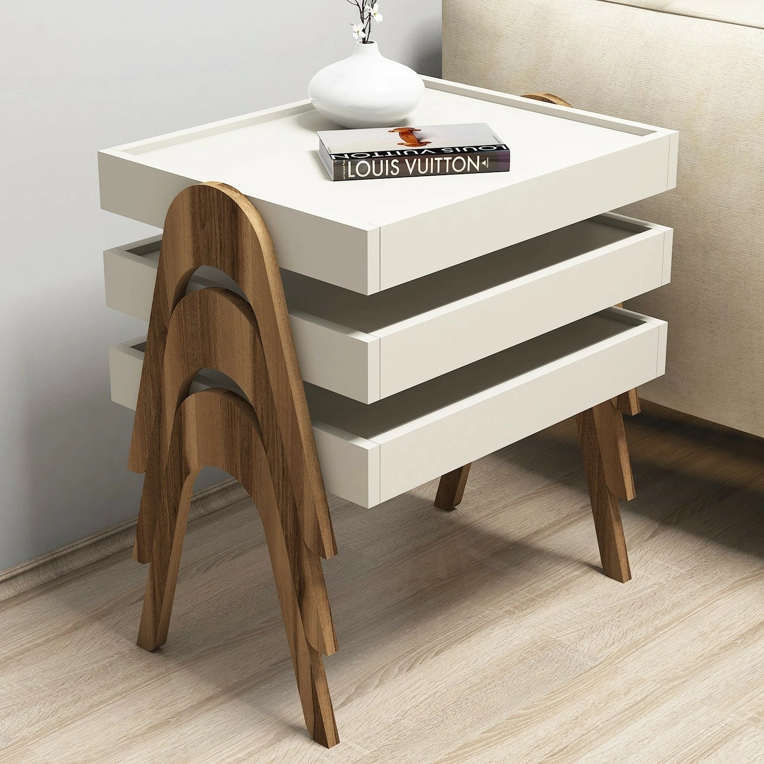 Set tavolinash të vendosshme Hanah Home, Roma, ngjyrë arre dhe krem (3 copë)