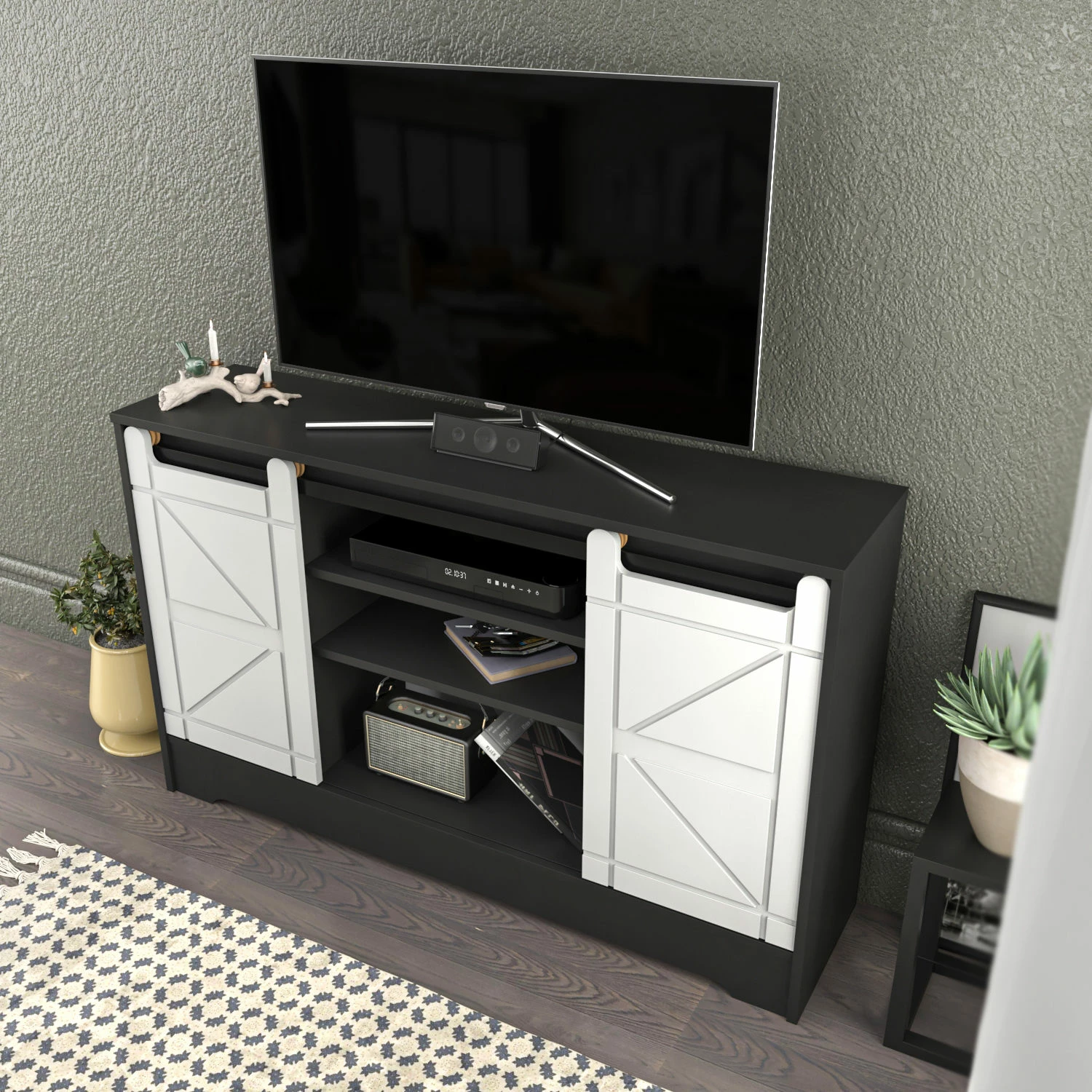 Komodë TV Skye Decor, ngjyrë gri, e bardhë