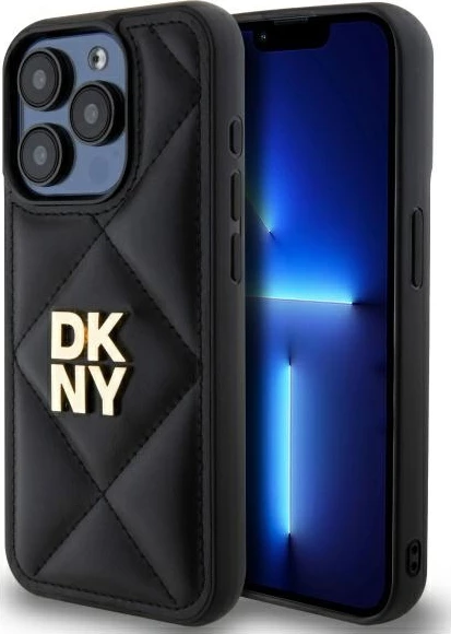 Mbështjellës DKNY për iPhone 15 Pro Max, i zi, Quilted Stack Logo