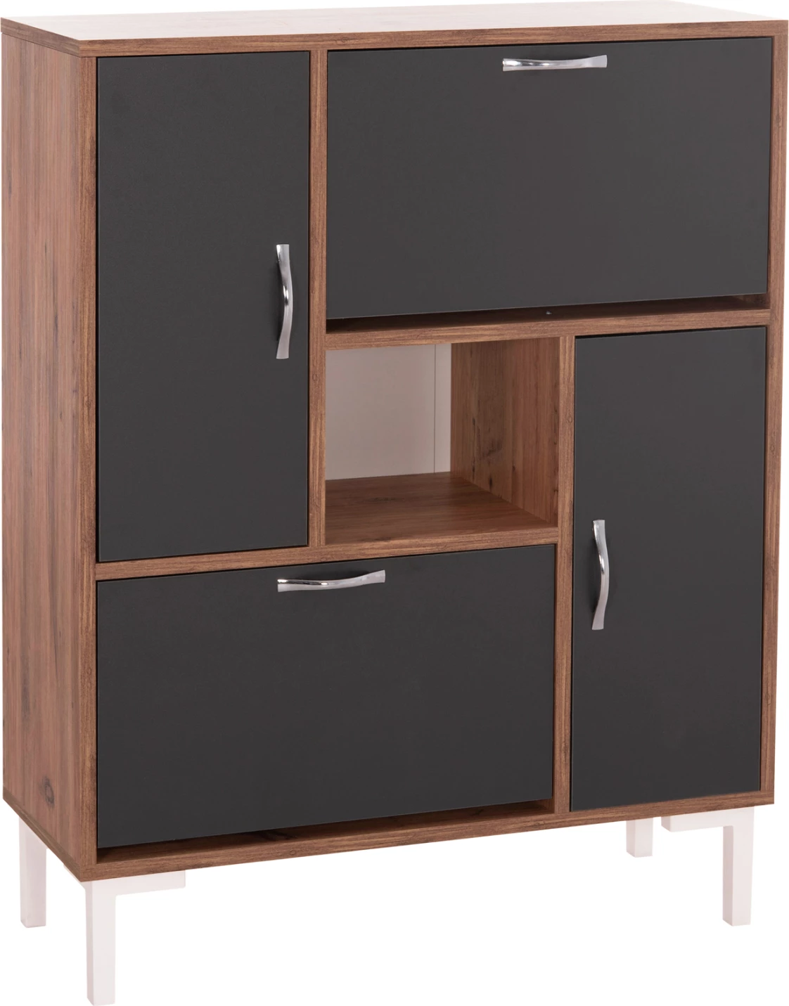 Dollap këpucësh MEDY, melaminë, anthracite & natyrale, këmbë të zeza, 85x30x108.5cm