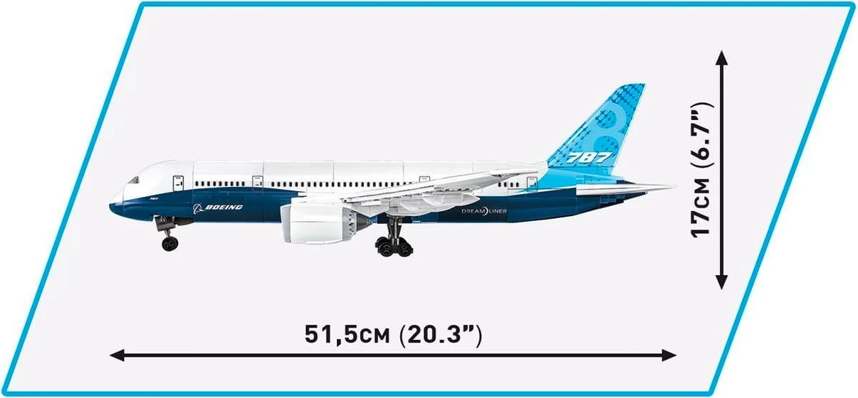 Set blloqesh ndërtimi Cobi Klocki Boeing 787 Dreamliner, 836 pjesë, Blu/Bardhë