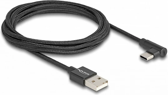 Kabllo USB DeLOCK USB 2.0 Type-A në Type-C, 2 m, konektor këndor, 480 Mbps, 1.5A, e zezë