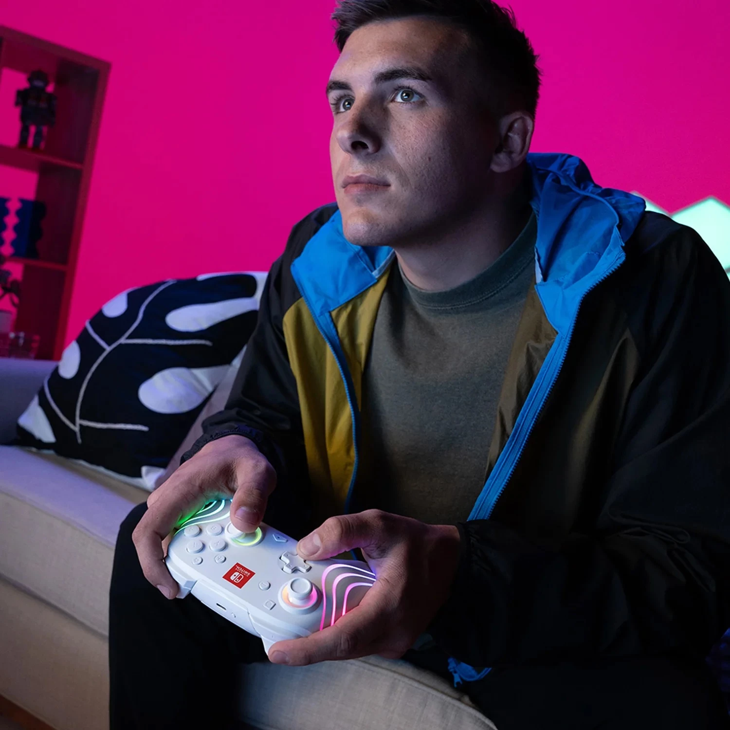Kontroller wireless PDP Afterglow Wave për Nintendo Switch, RGB, bateri e rikarikueshme, i bardhë
