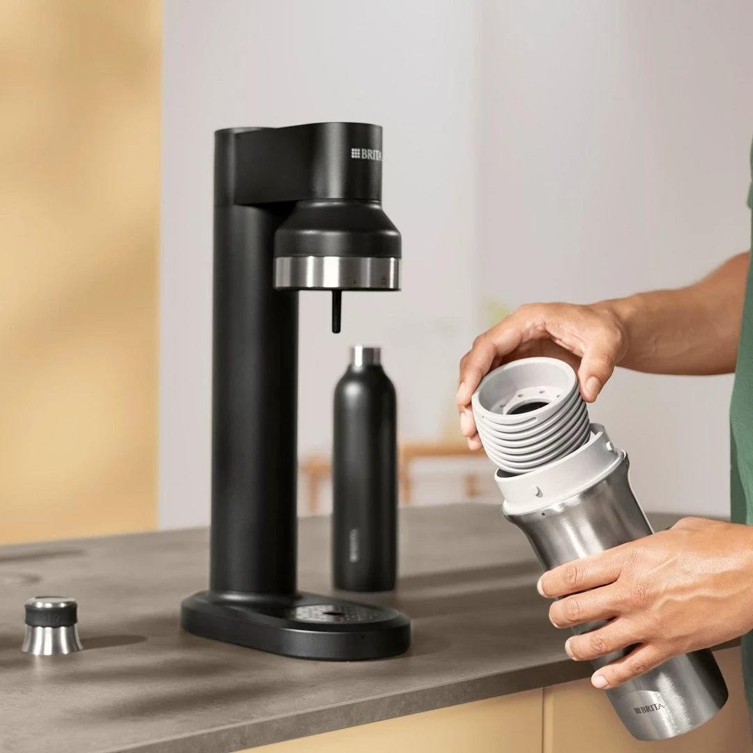 Shishe BRITA sodaTRIO, 1 l, Inox, E zezë