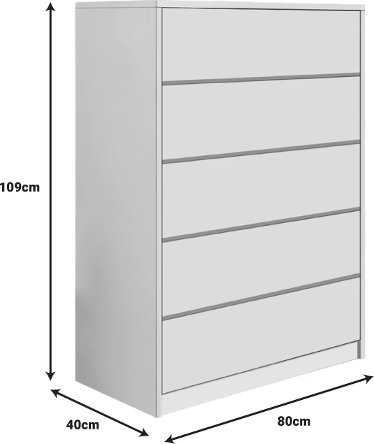 Komodë mdf me sirtarë, ngjyrë e bardhë, 80x40x109cm