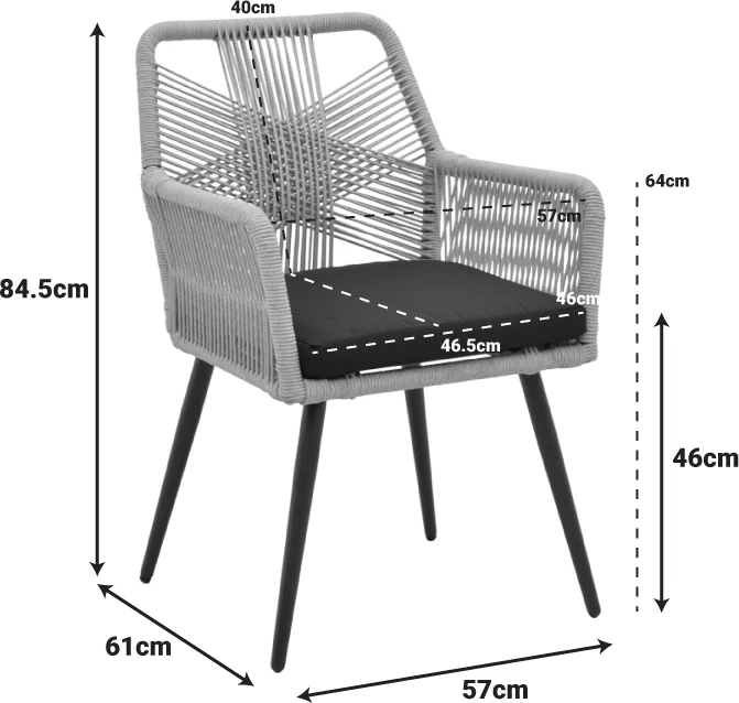 Fotel Andros, alumin i zi, litar PE bezhë, 56x60x86cm
