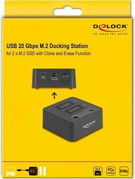 Docking station për SSD DeLOCK 64300, 2x M.2 NVMe, USB-C 20Gbps, e zezë