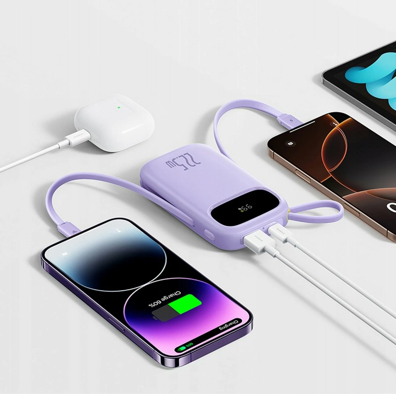 Powerbank Baseus EnerFill FC21 Qpow 3 20000mAh 22.5W me ekran digjital me kabllo të integruar, vjollcë