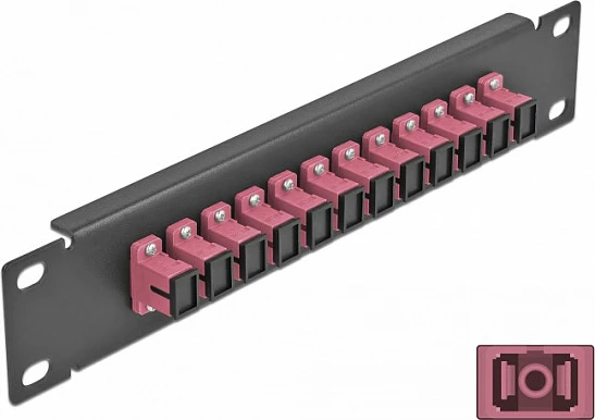 Patch panel fiber optik DeLOCK 10", 12x SC Simplex, 1U, multimode, zi/vjollcë