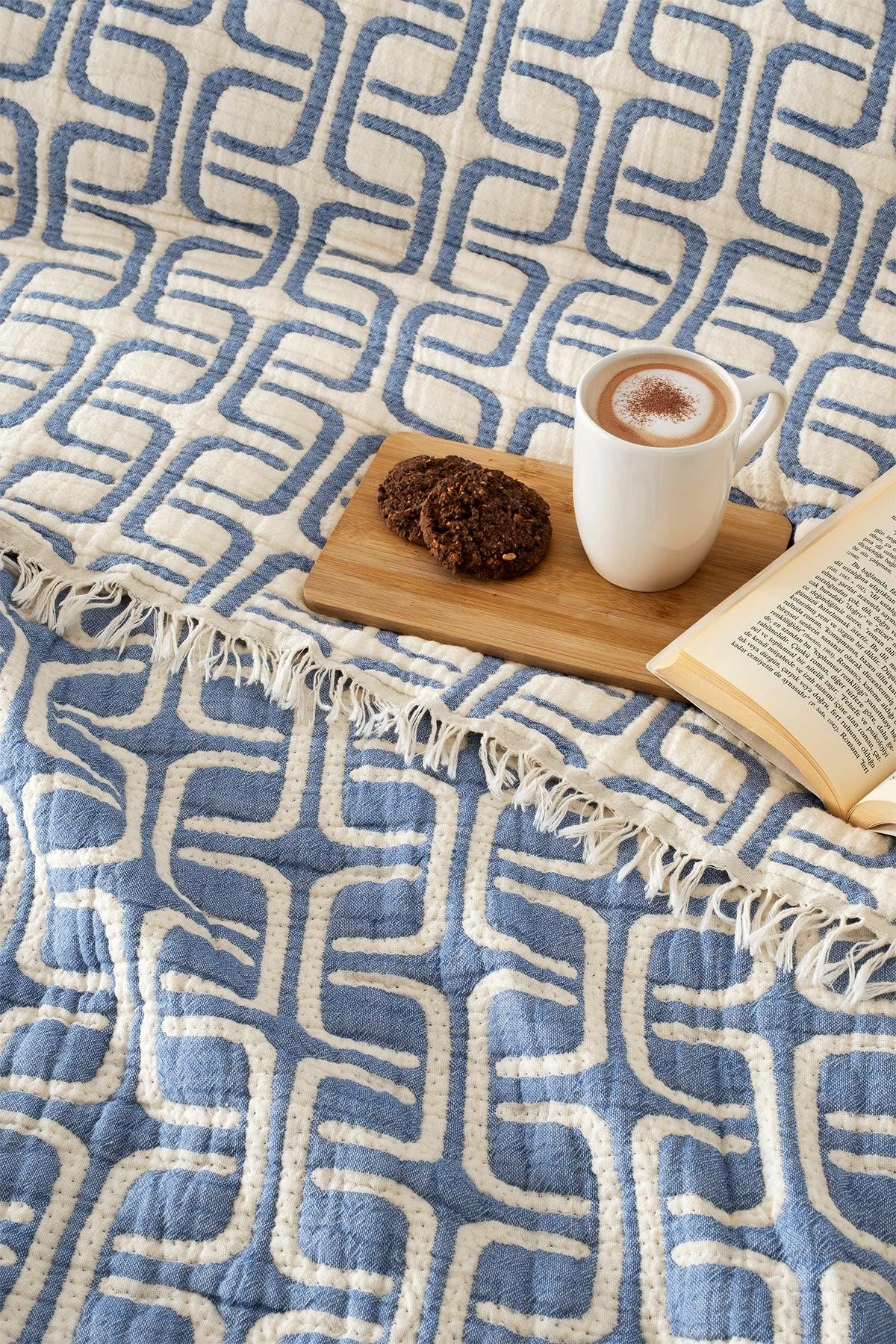 Jorgan King, pambuk 100%, ngjyrë kaltër, L'Essentiel Linge de Maison, 220x240cm