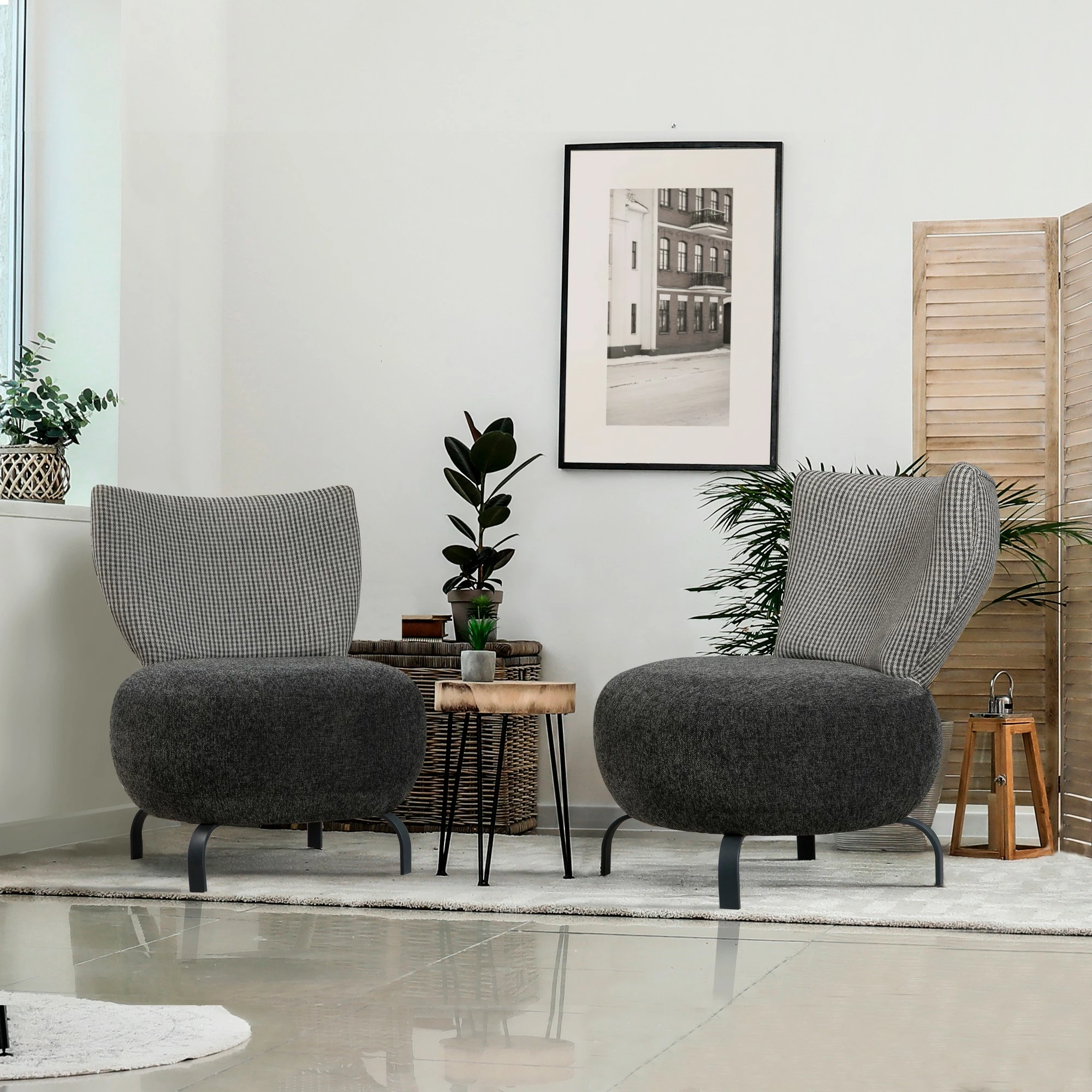Set karrigesh 'wing', Atelier del Sofa, Loly, anthracite, 2 copë