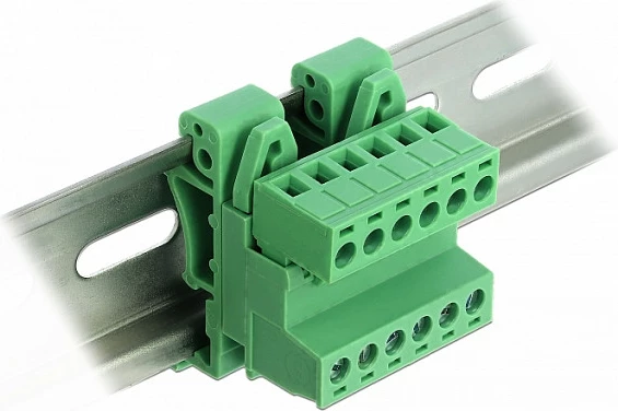 Bllok terminali DeLOCK 66080, 6-pin, 320 V, montim shinë DIN 35 mm, jeshil