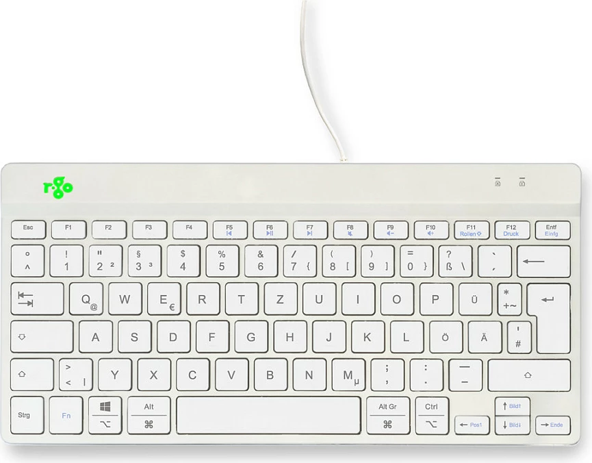 Tastierë ergonomike R-Go Compact Break, USB me kabllo, mini QWERTZ (DE), e bardhë
