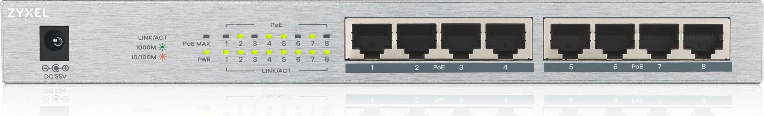Switch Zyxel GS1008HP, Unmanaged, Gigabit Ethernet, PoE, Gri