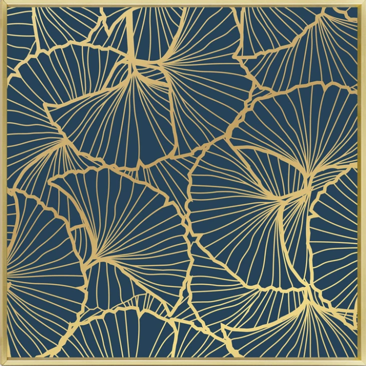 Pikturë dekorative Lango, kanavacë, ngjyrë petrol dhe ari, kornizë druri, 52x52x4cm