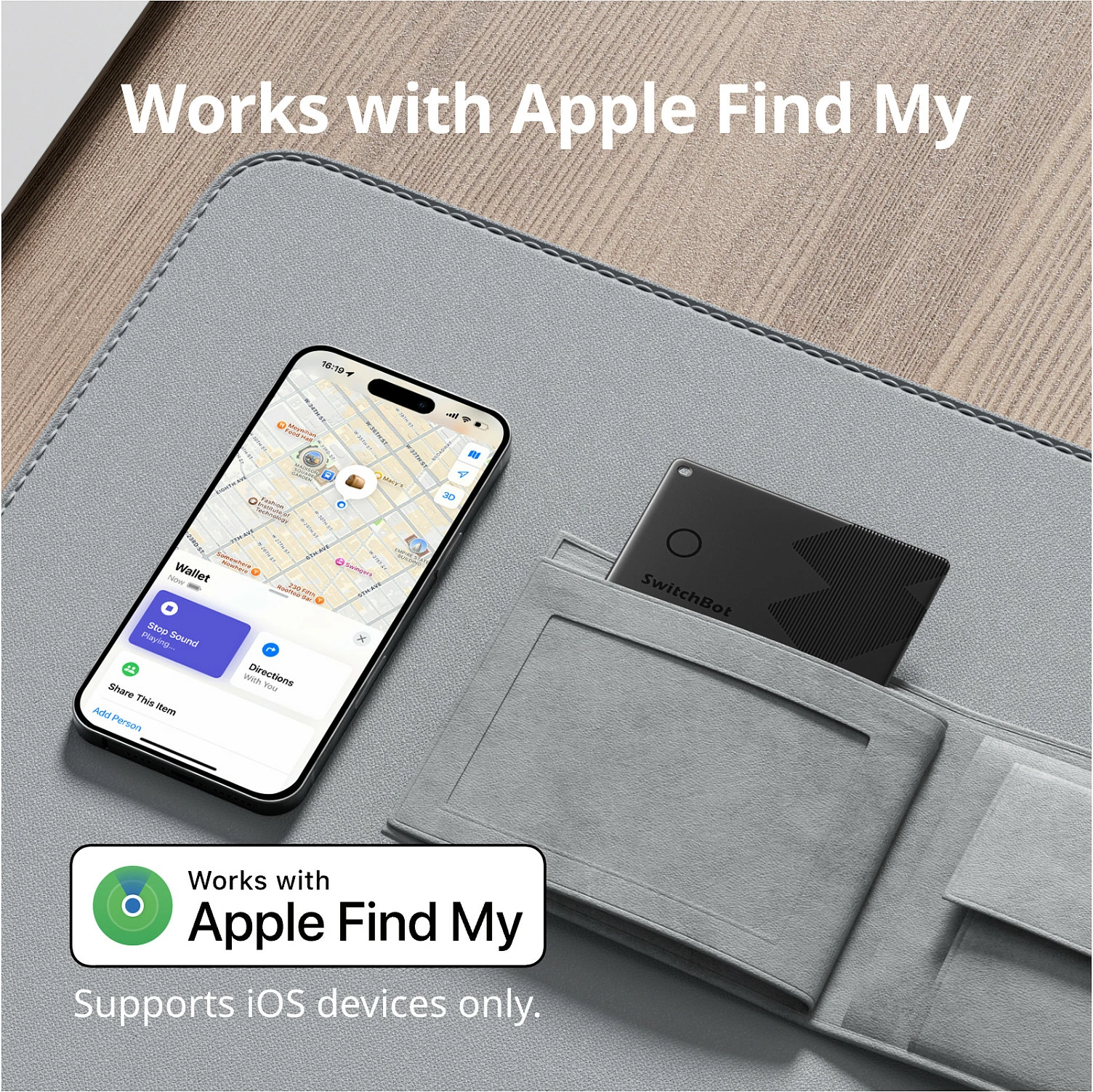 Kartelë gjurmimi SwitchBot Wallet Finder Card W2500032, Apple Find My, NFC, IP67, 2.5mm, e zezë