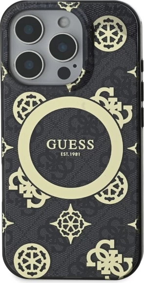Mbështjellës Guess IML Peony On 4G Background MagSafe për iPhone 16 Pro Max, Zi
