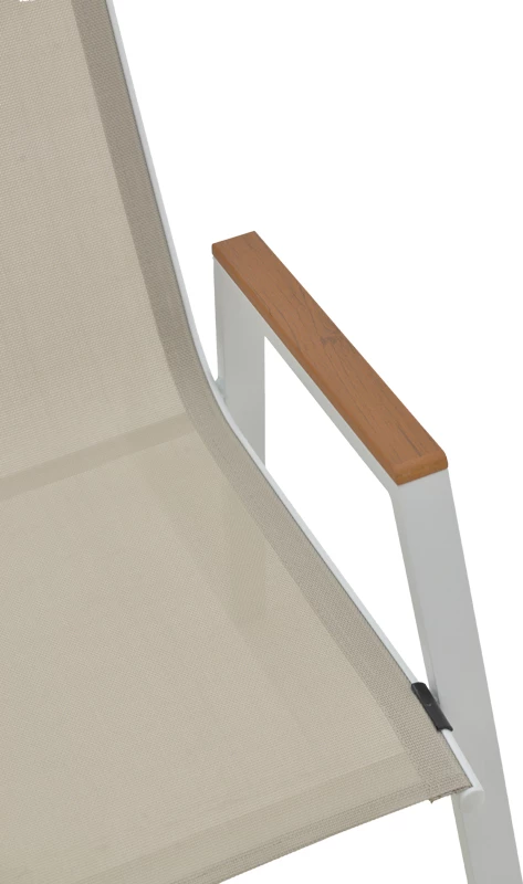 Tavolinë me karrige Synergy-Azelie set prej 3 copë ngjyrë e bardhë alumini dhe dru i përpunuar ngjyrë natyrale 80x80x74cm