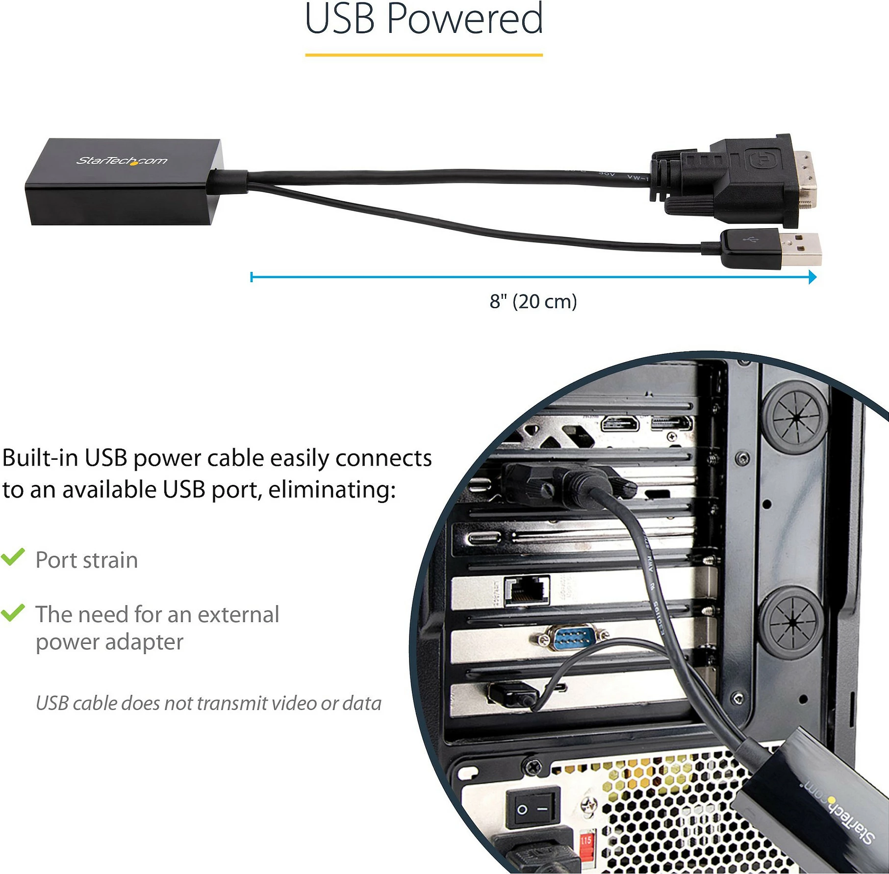 Adapter video StarTech DVI-D në DisplayPort, USB power, 0.254 m, 1920x1200, i zi