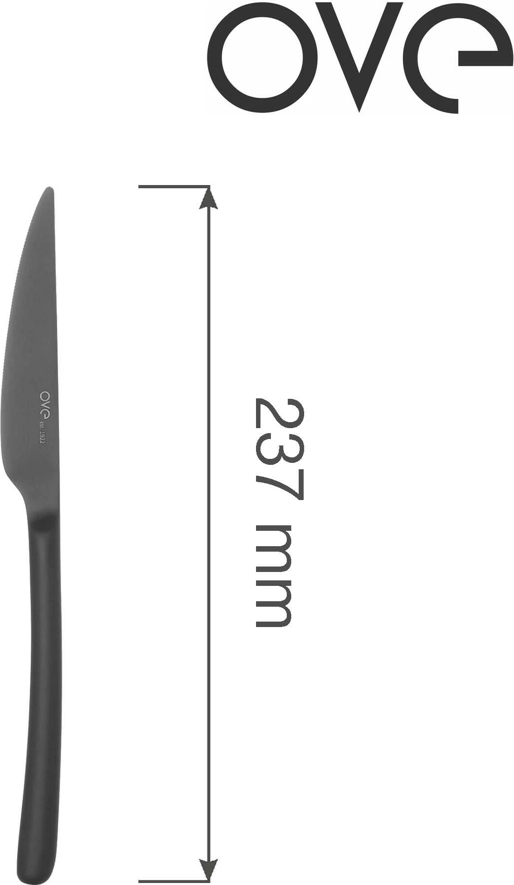 Thikë tavoline OVE Amarone Black 237 mm, çelik inox 18/10, trashësi 4 mm, e zezë, set 12 copë