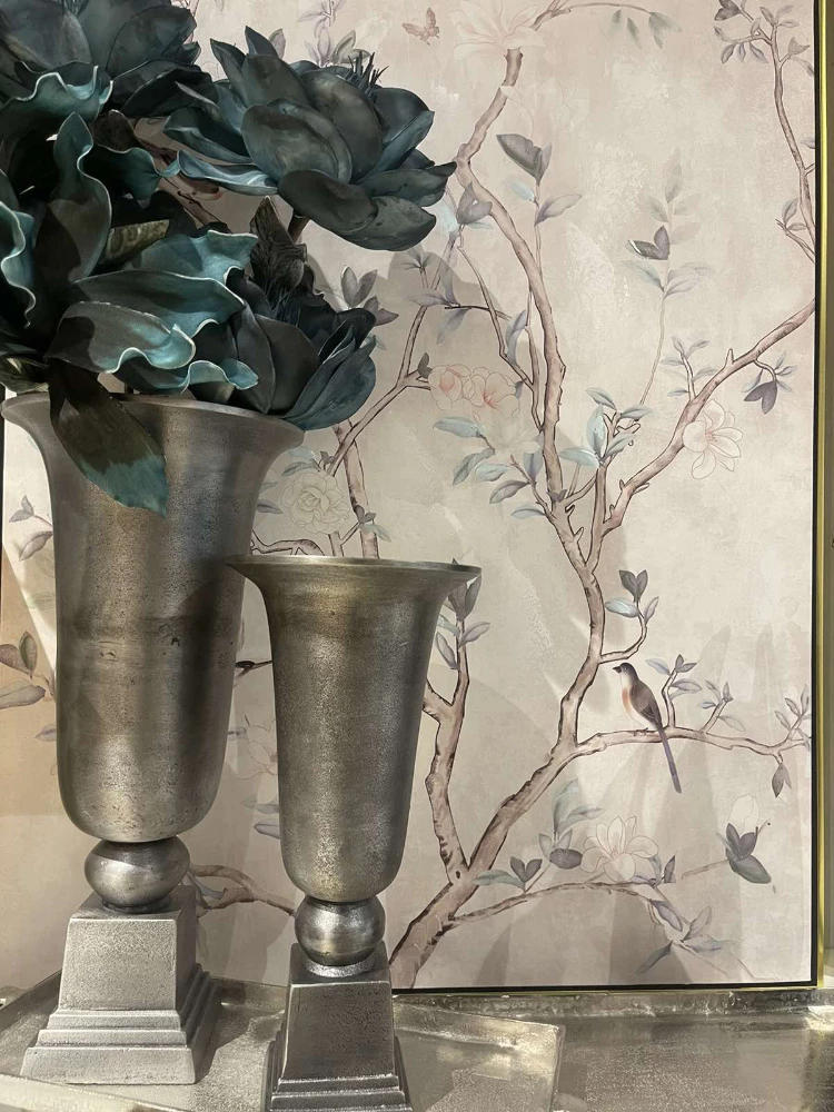 Set vazo DEVI, 2 copë, alumin, ngjyrë argjendi antike, 24x24x50