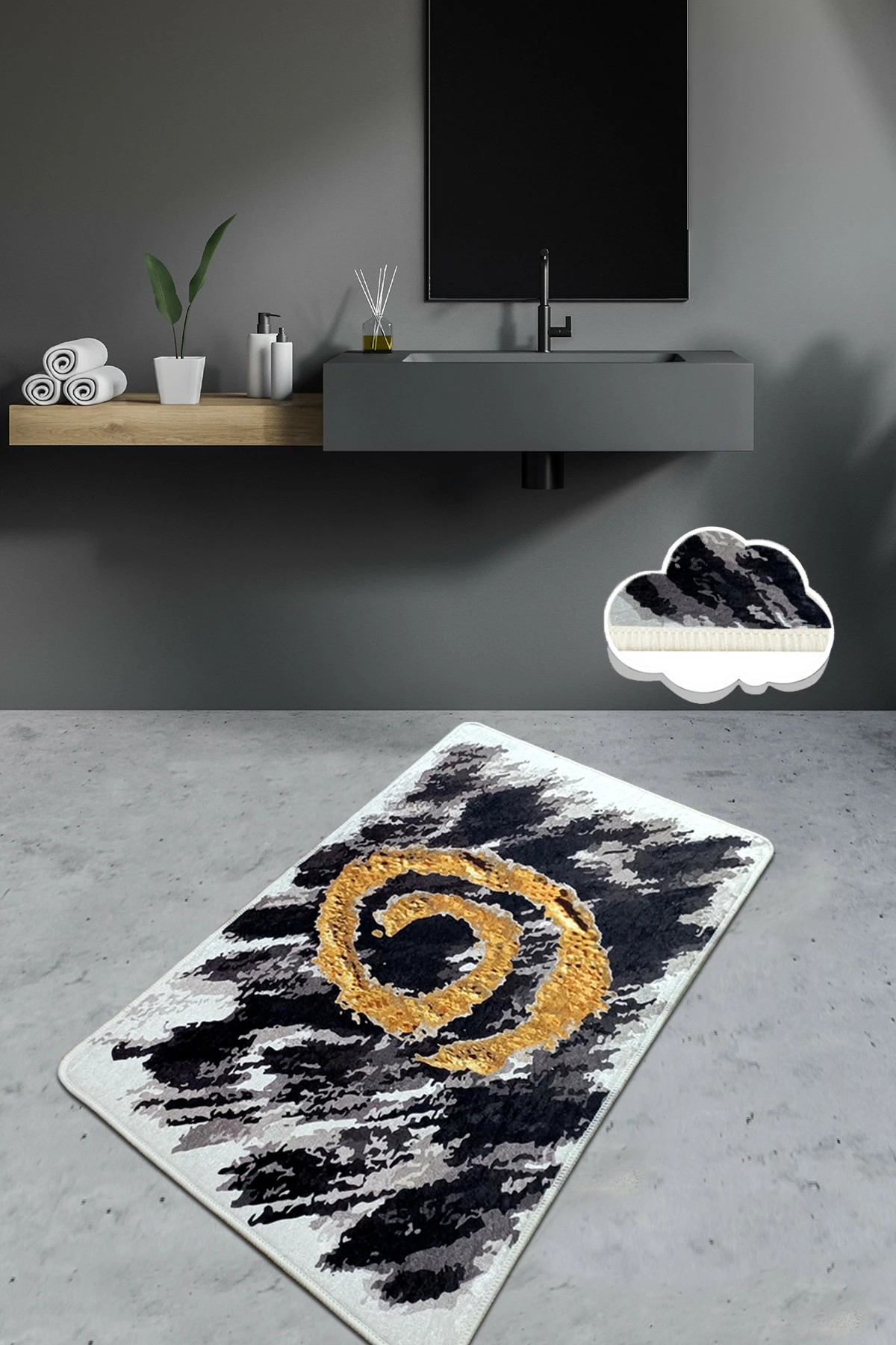 Tapet për banjo Mijölnir, Dagger, 70x120, ngjyrë e zezë, e bardhë dhe ari