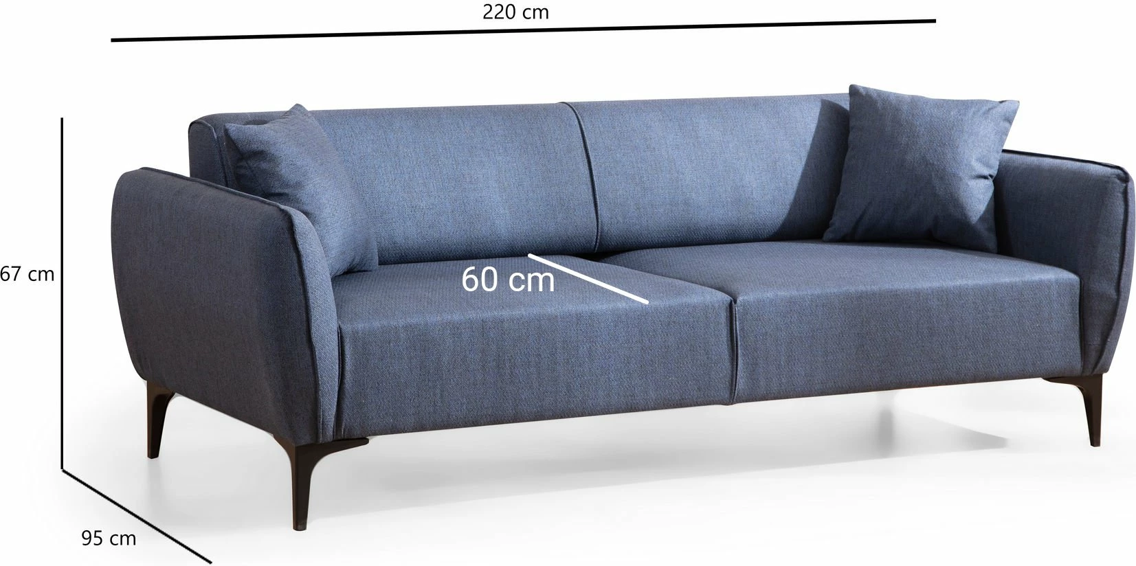 Divan treshe Atelier del Sofa, Belissimo, ngjyrë kaltër